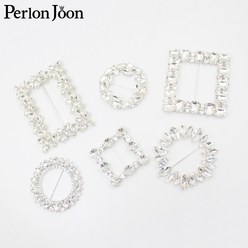 Perlon Strap Woven - 装飾的なマルチシェイプメタルバックル、DIYシューズバッグとベルト、マルチスタイルシルバーホワイトクリスタルラインストーンバックル、ktsilver、ロットあたり2個