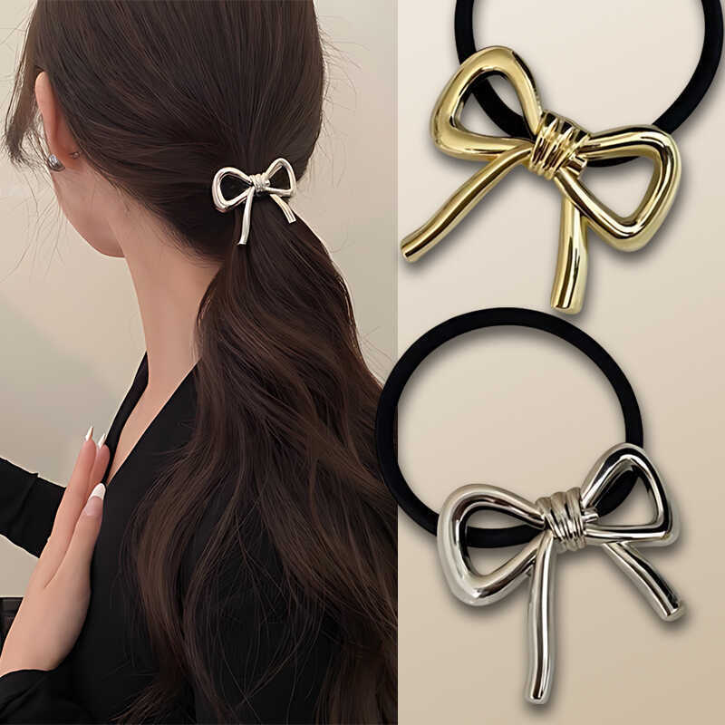 Silicone Band Women - 韓国の絶妙な金属弓ヘアロープ女性のためのポニーテールヘッドストリング弾性ヘアバンドシンプルエレガントなヘアネクタイヘアアクセサリー