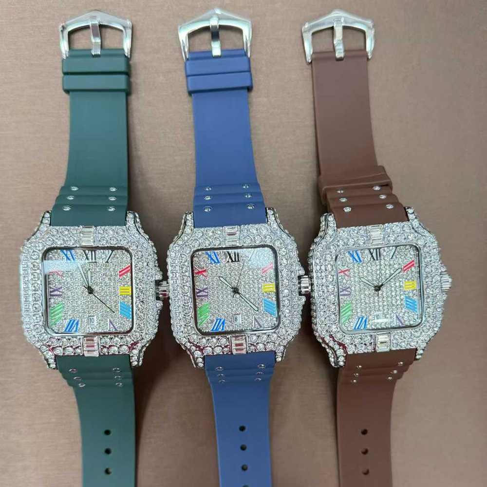 Cartier Watch Tank - 創造性あふれる売れ筋高品質トップスクエアダイヤモンドクォーツ腕時計メンズファッションアイスアウトウォッチ高級ラバーAAA時計レロジオ