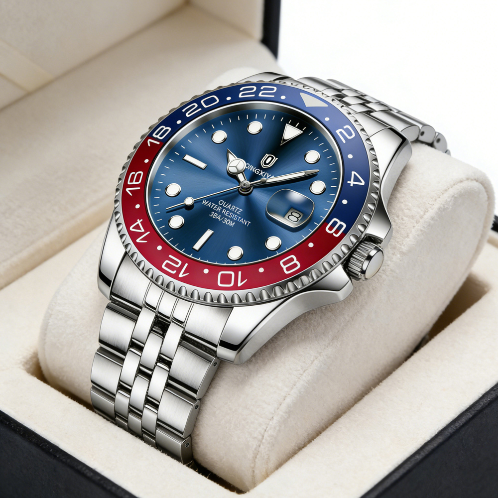 Rolex Watch Datejust - QINGXIYA 真新しいビジネスステンレススチール腕時計クラシックレッドブルーサークル拡大鏡カレンダークォーツ時計モントルオム