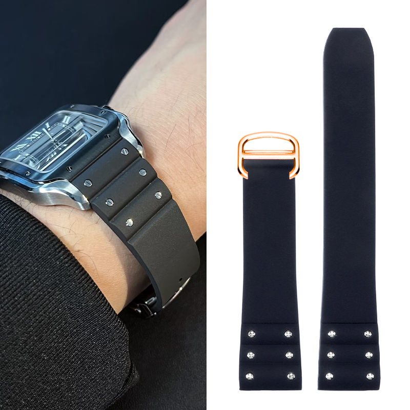 Cartier Watch Santos - 高品質のゴム時計バンドカルティエサントス用シリコンストラップブラックブルー防水ゴム時計バンド 21 ミリメートル折りたたみバックル