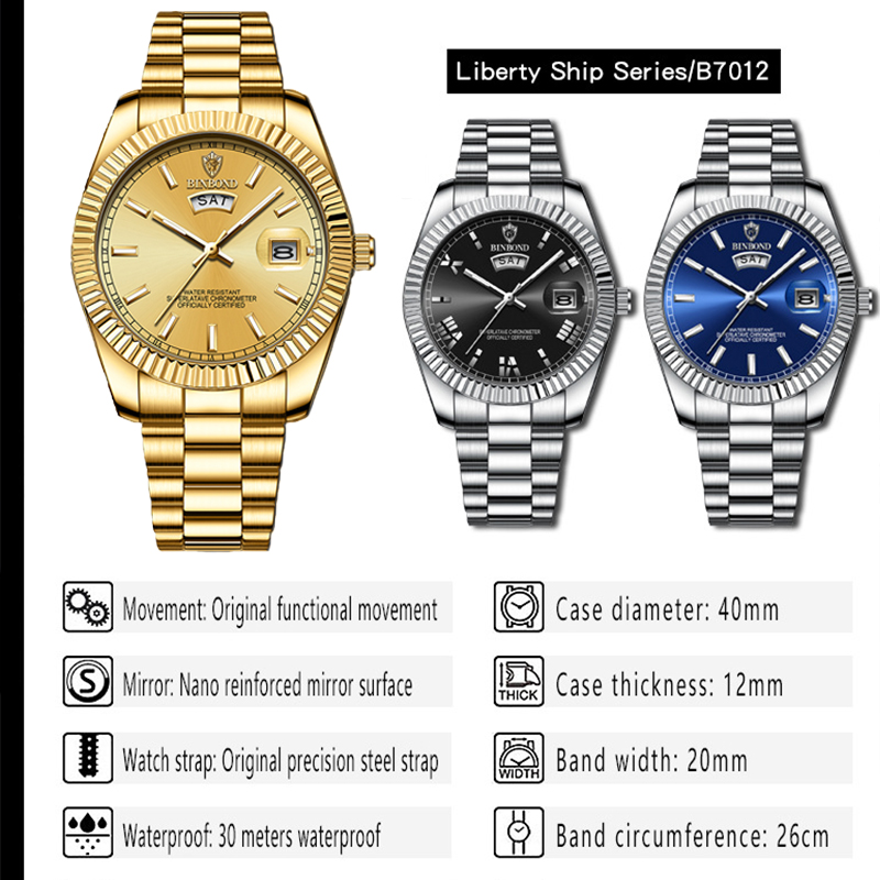 BINBOND B7012 メンズファッションビジネススポー - Rolex Watch Datejust のレビューと価格