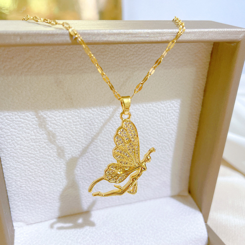 ファッショナブルな高級バタフライペンダントネックレス レディ - Butterfly Clasp Deployant のレビューと価格
