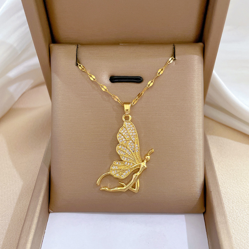 ファッショナブルな高級バタフライペンダントネックレス レディ - Butterfly Clasp Deployant のレビューと価格