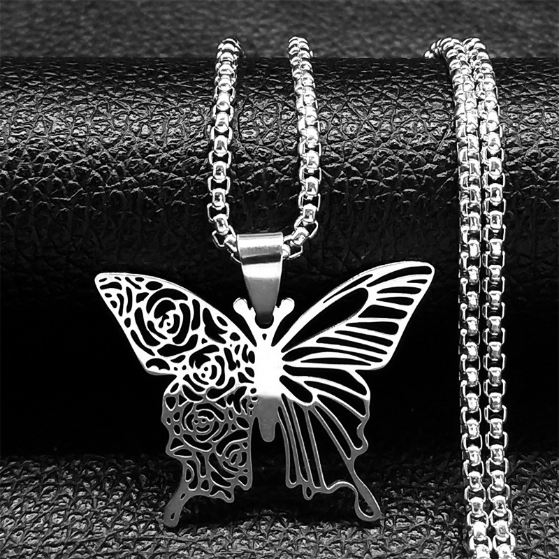 美的バタフライローズフラワーペンダントネックレスステンレス鋼 - Butterfly Clasp Deployant のレビューと価格