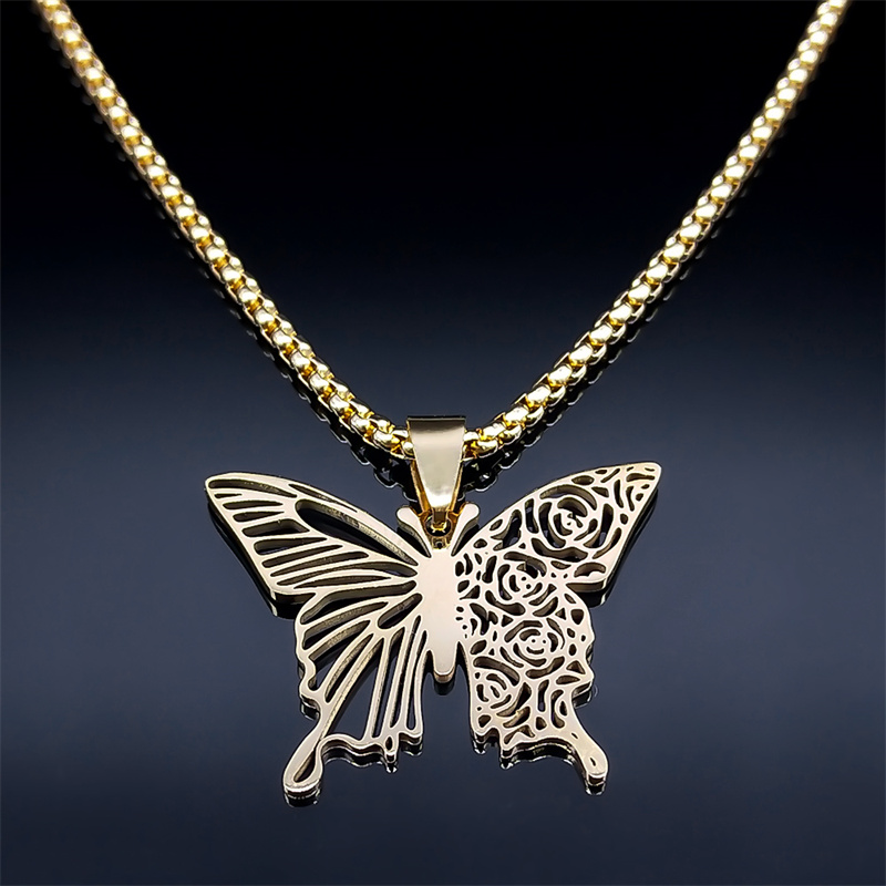 美的バタフライローズフラワーペンダントネックレスステンレス鋼 - Butterfly Clasp Deployant のレビューと価格